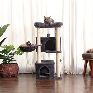 <span class=keywords><strong>Arbre</strong></span> à <span class=keywords><strong>chat</strong></span> écologique double pour chats d'intérieur, avec maisonnette en peluche, perchoir rembourré, poteaux à gratter en bois, sisal, fausse fourrure et papier - Product Image 6