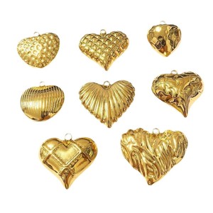 Suministros de joyería impermeables que no se deslustran Colgantes de corazón hinchados con textura de acero inoxidable chapado en oro de 18 quilates - Product Image 5