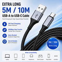 Câble USB C extra long 16 pieds 33 pieds 5m 10m en nylon tressé 3A à charge rapide USB A vers Type C pour manette de jeu et tablette
