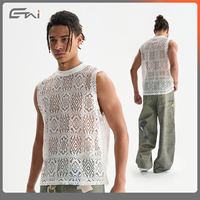 T-shirt d'été décontracté sans manches en maille pour hommes 100% Polyester Blanc Creux Débardeur