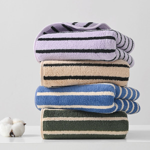 Ensemble de serviettes en microfibre rayées avec logo personnalisé, super absorbantes, douces, pour le bain et les mains, OEM ODM, étiquette privée, hôtel, spa, maison - Product Image 2
