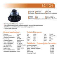 hQP12-124 Speaker Mid-Bass Pro Audio 12 Inch 75mm VC Ferrite Woofer 350W-700W 8Ω 98dB Loudspeaker Panggung OEM ODM Tersedia