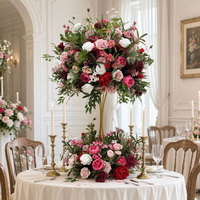 Boules de fleurs en soie rouge, rose et blanche personnalisées GNW de luxe pour centre de table de mariage, décoration de toile de fond d'événements