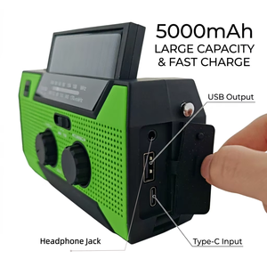 Radio météo d'urgence 5000 mAh pour kit de survie en cas d'ouragan, radio solaire à manivelle AM/FM avec alarme SOS et lampe torche LED - Product Image 3