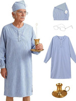 Ensemble pyjama de Noël 4 pièces Toulite pour homme à manches longues avec bonnet de nuit et porte-bougie - Motif uni hiver