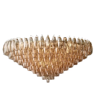 Lampu Gantung Mewah Desain Prancis Modern Vintage Amber Kaca Berlapis-lapis Emas dengan Ketinggian yang Dapat Disesuaikan untuk Ruang Tamu Villa