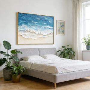 Peinture abstraite texturée de côte azurée neutre et douce, peinture à l'huile peinte à la main sur toile texturée, grande œuvre d'art décorative - Product Image 6