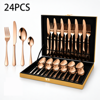 Ensemble de couverts de table en acier inoxydable poli miroir de qualité supérieure, 24 pièces, avec étui de rangement pour banquet de mariage