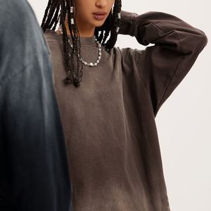 T-shirt à manches longues avec logo personnalisé, vintage, délavé, épaules tombantes, col rond, épais, dégradé, hip-hop, pour homme - Product Image 4