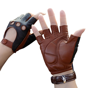 Leather Half <b>Finger</b> <b>Gloves</b> Breathable Wrist Length Sporty Style for Outdoor Activities Summer Use Unisex Orange Color - Product Image 3