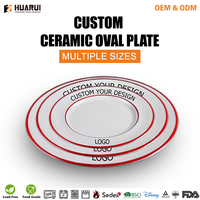 Assiette à pâtes en céramique personnalisée avec logo, bord coloré, assiette à dîner en porcelaine, OEM ODM, vente en gros, vaisselle pour restaurants et hôtels, usine, en vrac