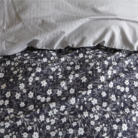 Ensemble de housse de couette 3 pièces à imprimé floral bleu marine, ensemble de literie en coton doux avec motif de petites fleurs, linge de lit pour la maison et l'hôtel