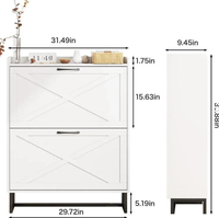 Meuble à chaussures blanc moderne avec 2 tiroirs basculants, étagère de rangement mince à bascule, pieds en métal, mobilier d'entrée, vente en gros pour la maison