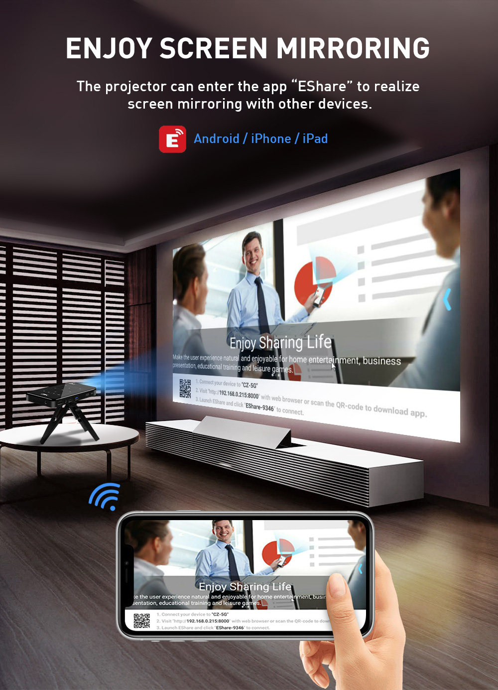 Best P09 II DLP 0.2" 65 Lumens 1G8G Android 9.0 OS 3D smart mini projector home therter projector