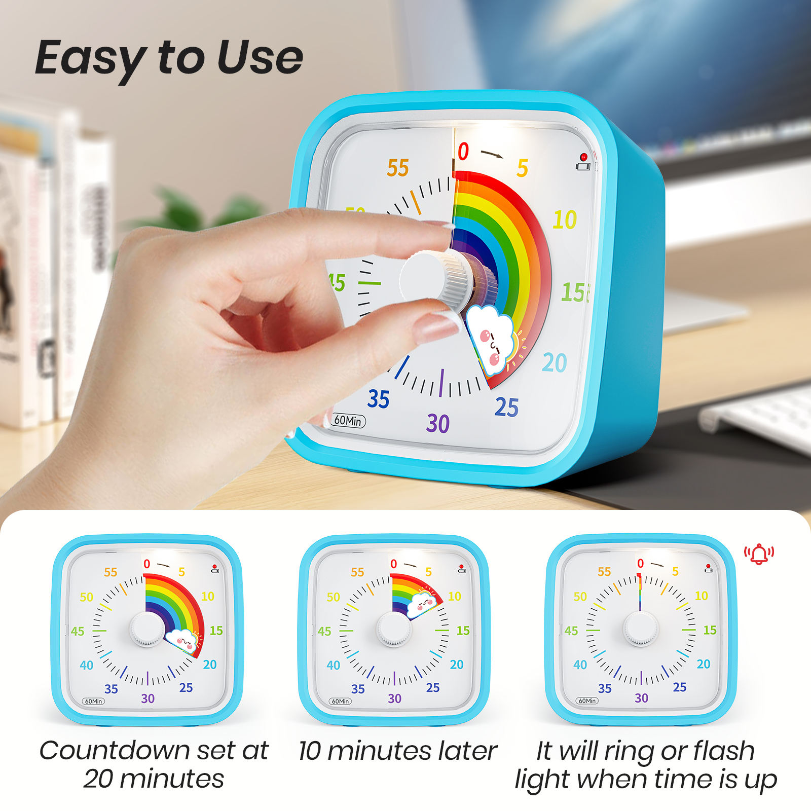 Yunbaoit Visual Timer Custom Kitchen Disk 60 Minute Google Timer Countdown Silent Time Management Kid Study Visual Timer
