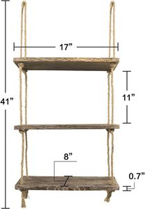 Étagère murale suspendue à 3 niveaux Art Déco pour plantes d'intérieur - Décoration en bois, porte-plantes en corde, utilisation dans la salle de bain et la chambre à coucher - Product Image 2