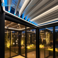 Pergola bioclimatique de luxe en aluminium pour jardin de villa, toit motorisé rotatif avec kit d'éclairage LED étanche