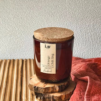 Leere Kerzengefäße Luxuriöse Mattierte Bernsteinfarbene Glas-Kerzengläser mit Bambusholz-Korkdeckel 8oz 10oz 14oz