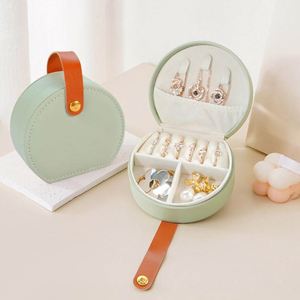 Wholesale Custom Logo PU Leather Jewelry Box Portable Round Double Layer <b>Travel</b> Jewelry Organizer <b>Case</b> with Handle - Product Image 4