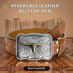 Cinturón de Cuero para Hombre, Casual, de Piel de Vaca, Reversible, con Hebilla de Cierre Automático, Transpirable, de Resina, para Regalo - Product Image 2