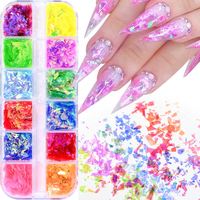 12 grilles de paillettes colorées en forme de cœur, paillettes mixtes pour ongles, décorations, breloques, paillettes irrégulières, accessoires pour ongles