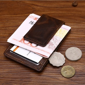 Men's Retro Crazy Horse Leather Wallet with Open Closure Slim Short Length Card Holder Featuring Money Clip and Front <b>Pocket</b> - Product Image 5