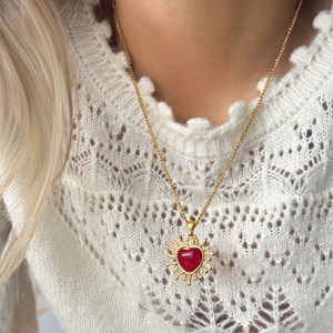 Collana MYNECK con Catena Cubana Autunnale, Gioielli da Donna in Acciaio Inossidabile Placcato Oro 18K Antiossidante, Pendente Hiphop 'RED HOT LOVE to LOVE' - Product Image 6