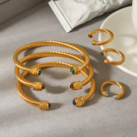 N&S Ensemble Bague et Bracelet Ouvert Torsadé Vintage avec Pierre Naturelle pour Femme, Bijoux de Mode en Acier Inoxydable, Vente en Gros