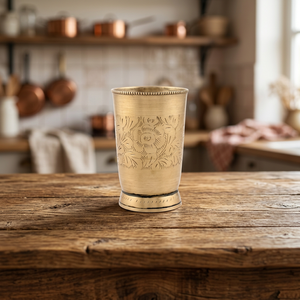 Handmade Contemporary Design Carving <b>Gold</b> Brass Lassi Glass for <b>Christmas</b> Home <b>Decor</b> Office & Outdoor Use India Arts Palace - Product Image 3