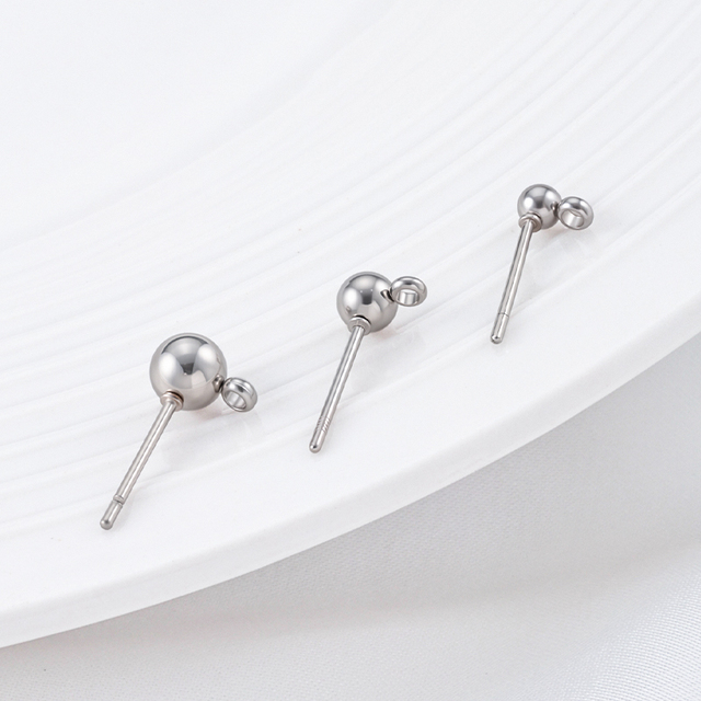 Factory Supply Stainless Steel Ball Earring Studs With Loop Fits Pendant Hypoallergenic Waterproof Findings for Jewelry Making