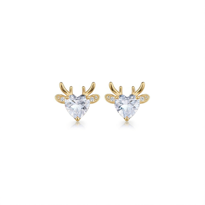 Orecchini a perno placcati oro con cristalli a taglio a cuore per donna, grazioso design a cervo, gioielli regalo, orecchini alla moda in lega - Product Image 1