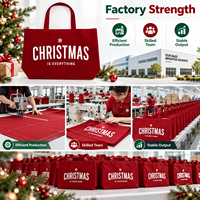 Sac fourre-tout en toile de grande capacité, personnalisable avec logo, pour cadeaux d'entreprise, promotion de vente au détail, rouge de Noël, marque privée JC BASIC