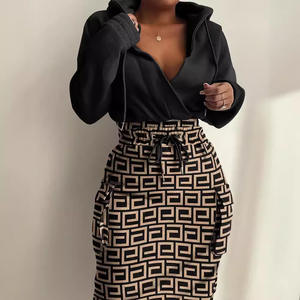 Nouveau style imprimé ceinture taille poche robe profonde col en v sexy robe à la mode - Product Image 4