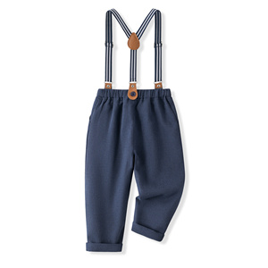 Catpapa Vente en gros Ensemble <span class=keywords><strong>3</strong></span> pièces pour garçons : Chemise blanche, <span class=keywords><strong>pantalon</strong></span> à bretelles bleu marine et nœud papillon – Tenue de cérémonie pour garçon d'honneur - Product Image 6