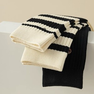 Women's Mid Calf Socks Black White Striped Letter Design Breathable Jacquard Knit Spring Autumn Casual Style - Product Image 2