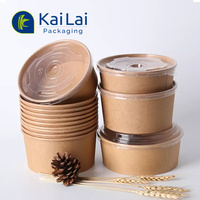 Conteneur d'emballage alimentaire jetable avec impression de logo personnalisé, bols à salade en papier kraft avec couvercle en papier PP, fabriqué en usine