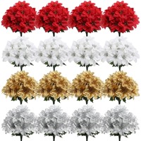 Buatan tangan Sutra buatan Glitter Poinsettia bunga Natal buket tahan lama dinding rumah Hotel luar ruangan dekorasi taman