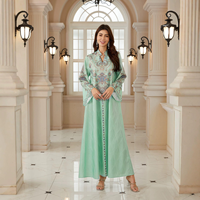 Robe Abaya de luxe vert menthe brodée de fleurs pour femme, robe longue évasée, caftan islamique, élégante, en polyester, taille unique pour adultes