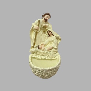 Escultura Religiosa Católica <span class=keywords><strong>de</strong></span> Resina: Sagrada Familia en la Natividad, Nacimiento <span class=keywords><strong>de</strong></span> Jesús, Cuenco <span class=keywords><strong>de</strong></span> Agua Bendita y Bandeja <span class=keywords><strong>para</strong></span> Guardar Llaves, <span class=keywords><strong>para</strong></span> Decoración Interior - Product Image 1