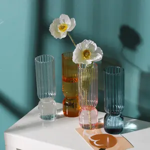 Florero de cristal transparente Art Deco de proveedor de China para decoración de mesa para decoración del hogar de bodas