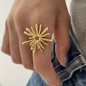 Gold Stainless Steel Sunburst <b>Open</b> <b>Ring</b> Geometric Star Shape Women's Fashion Jewelry Gift - Product Image 3