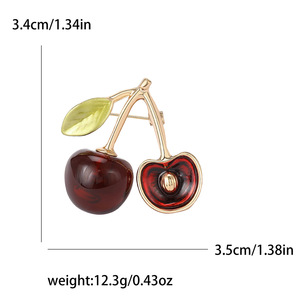 Cherry Brooch Pin with Enamel Leaf and Cut Fruit Detail for Women and Men <strong>Jacket</strong> Lapel, 34x35mm, 3 Colors - Product Image 5