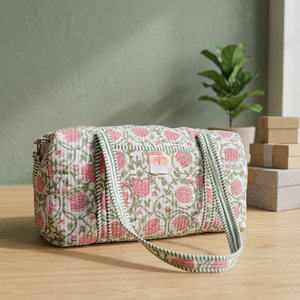 Sacs de voyage matelassés en coton floral de haute qualité, écologiques, grande capacité, couleur unie, avec fermeture éclair, logo personnalisé, imprimé à la main - Product Image 3