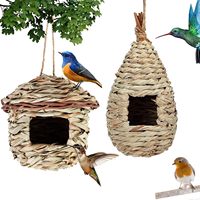 2 Stück handgewebte hängende Vogelnester aus Gras |   Für Wellensittiche, Sittiche, Kanarienvögel, Stieglitz, Kolibris, Wimpelkäfer
