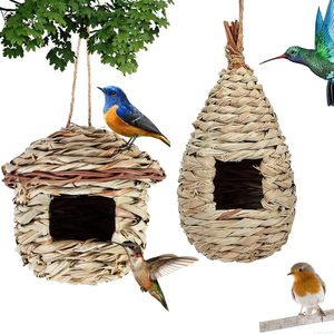 2 Pièces Nids d'Oiseaux Suspendus en Herbe Tressée à la Main |   Pour les canaris, les tourtereaux, les colibris, les rouge-gorge, les colombes et les oiseaux de compagnie - Product Image 1