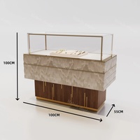 Vitrine sur pied en bois moderne personnalisée avec base en laiton doré, présentoir à bijoux en verre pour comptoir de centre commercial, kiosque pour boutique de montres