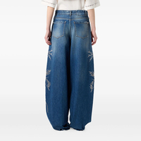 Jeans en denim ample et droit pour femmes, taille haute, bleu classique, lavage classique, broderie et œillets, sexy, été