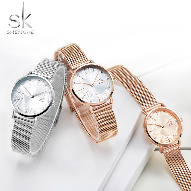 SK K0093 Fashion Design Ladies Wrist Watch Stainless Steel Mesh Bracelet Women Quartz Watches