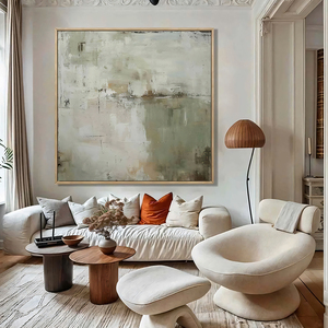 Tùy Biến Khách Sạn Tác Phẩm Nghệ Thuật Trung Tính Bức Tranh Trừu Tượng Trên Vải Sage Màu Xanh Lá Cây Tối Giản Tường Nghệ Thuật Màu Be Kết Cấu Wabi-Sabi Tường Nghệ Thuật - Product Image 1