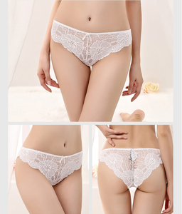 Culottes de bikini pour femmes en dentelle florale blanche, taille basse, transparentes, sexy, avec entrejambe en coton doux et confortable, lingerie, vente en gros - Product Image 2